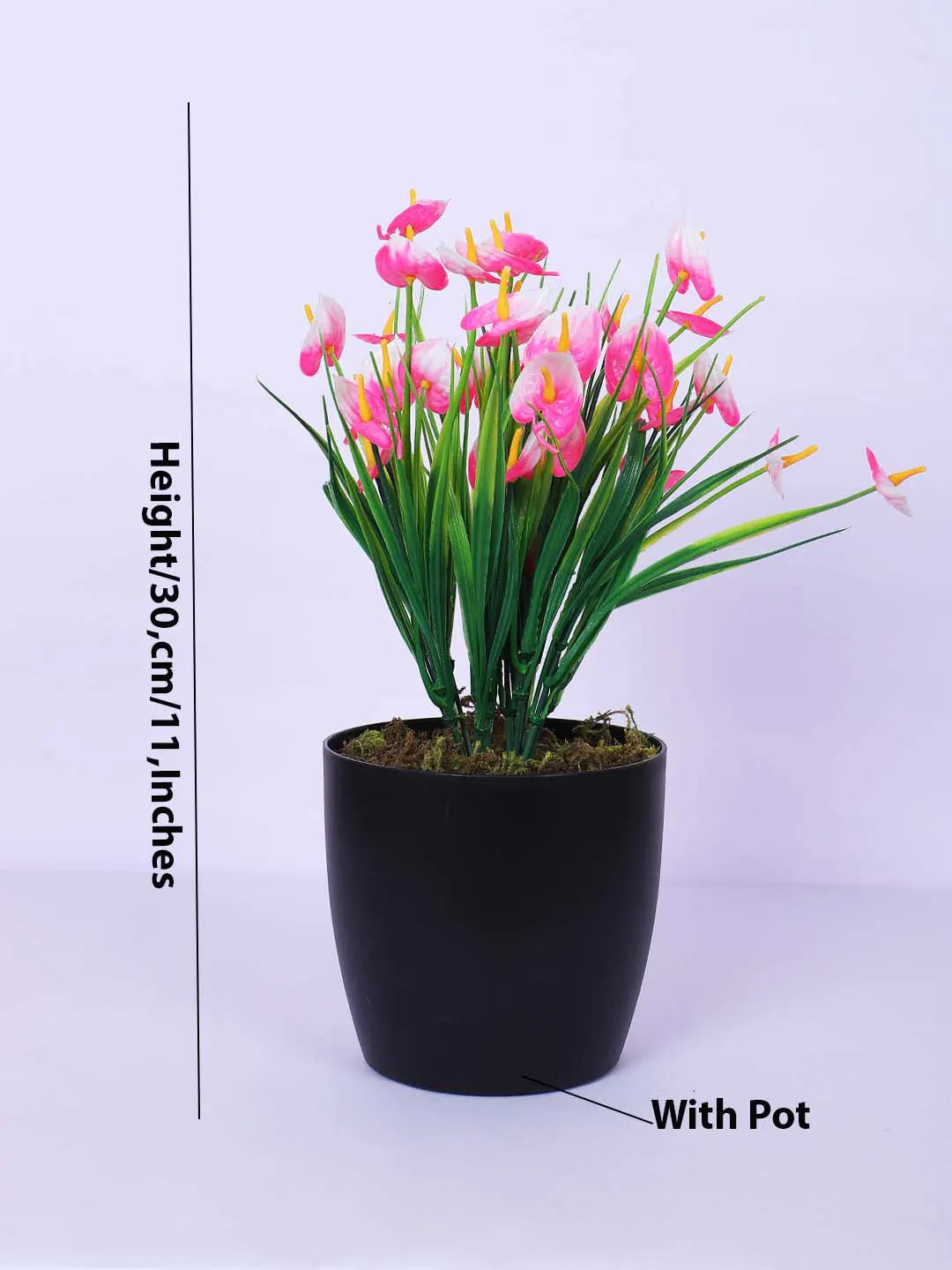 1Ft Artificial Anthurium Flower Plant With Black Pot