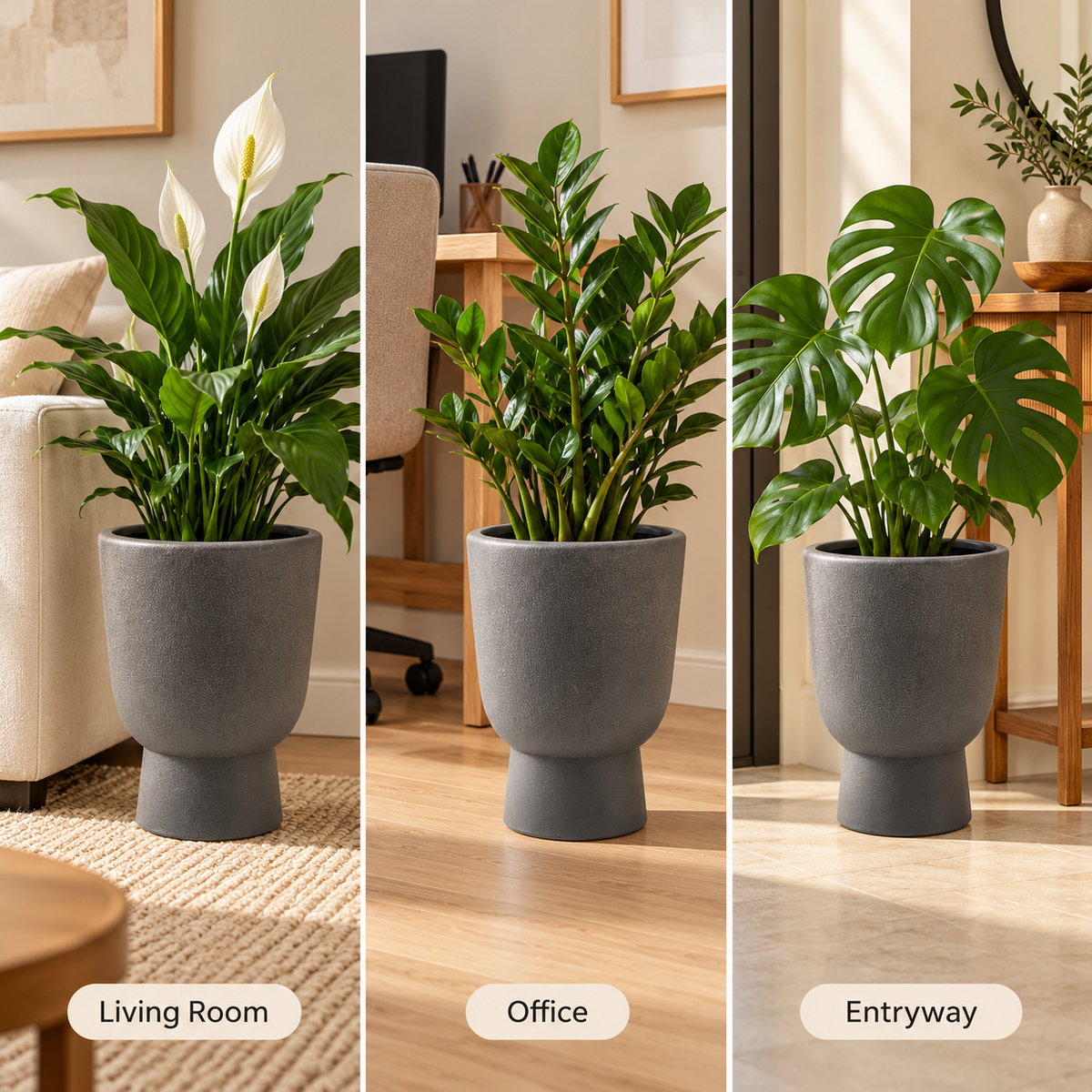 Charcoal Grey Textured Pedestal Planter – 35 cm