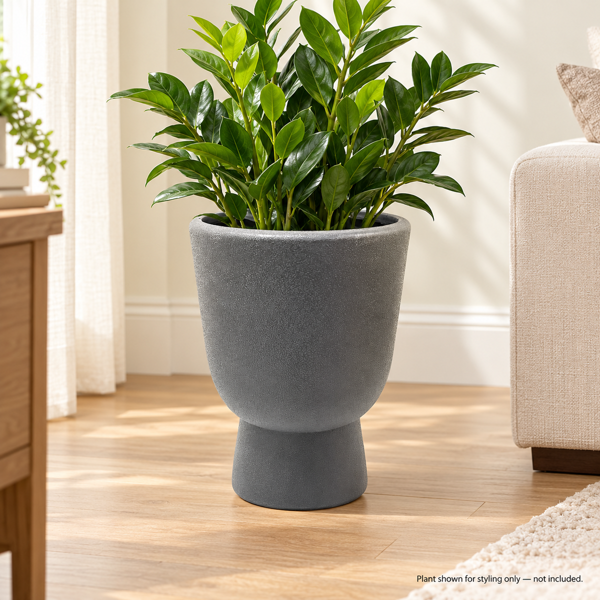 Charcoal Grey Textured Pedestal Planter – 35 cm