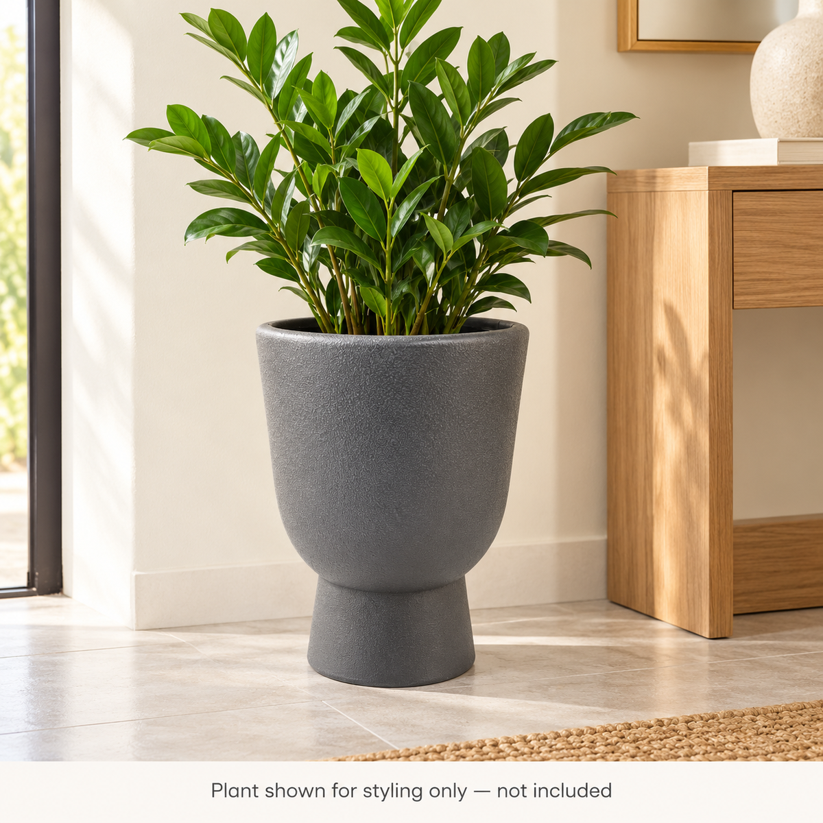 Charcoal Grey Textured Pedestal Planter – 35 cm