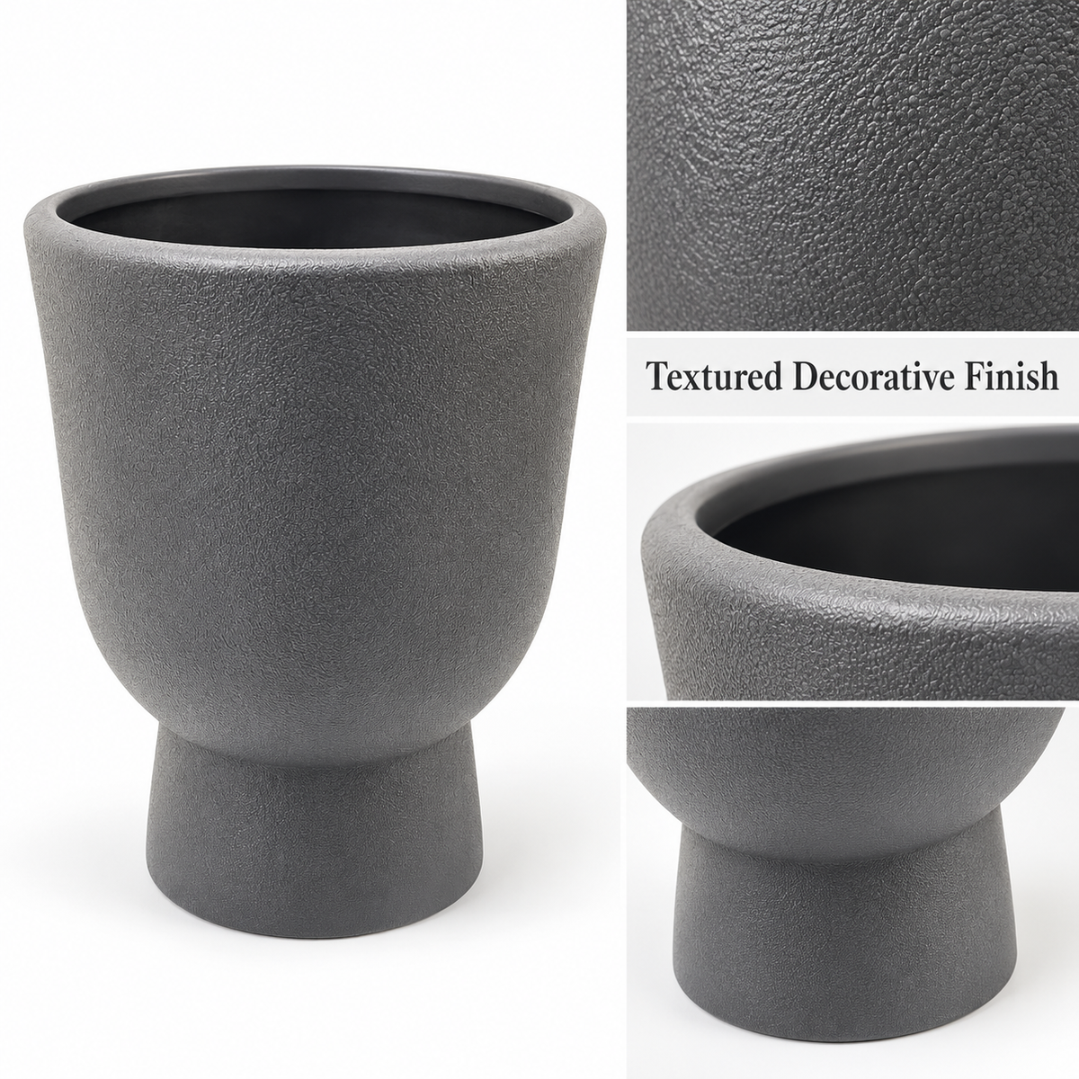 Charcoal Grey Textured Pedestal Planter – 35 cm