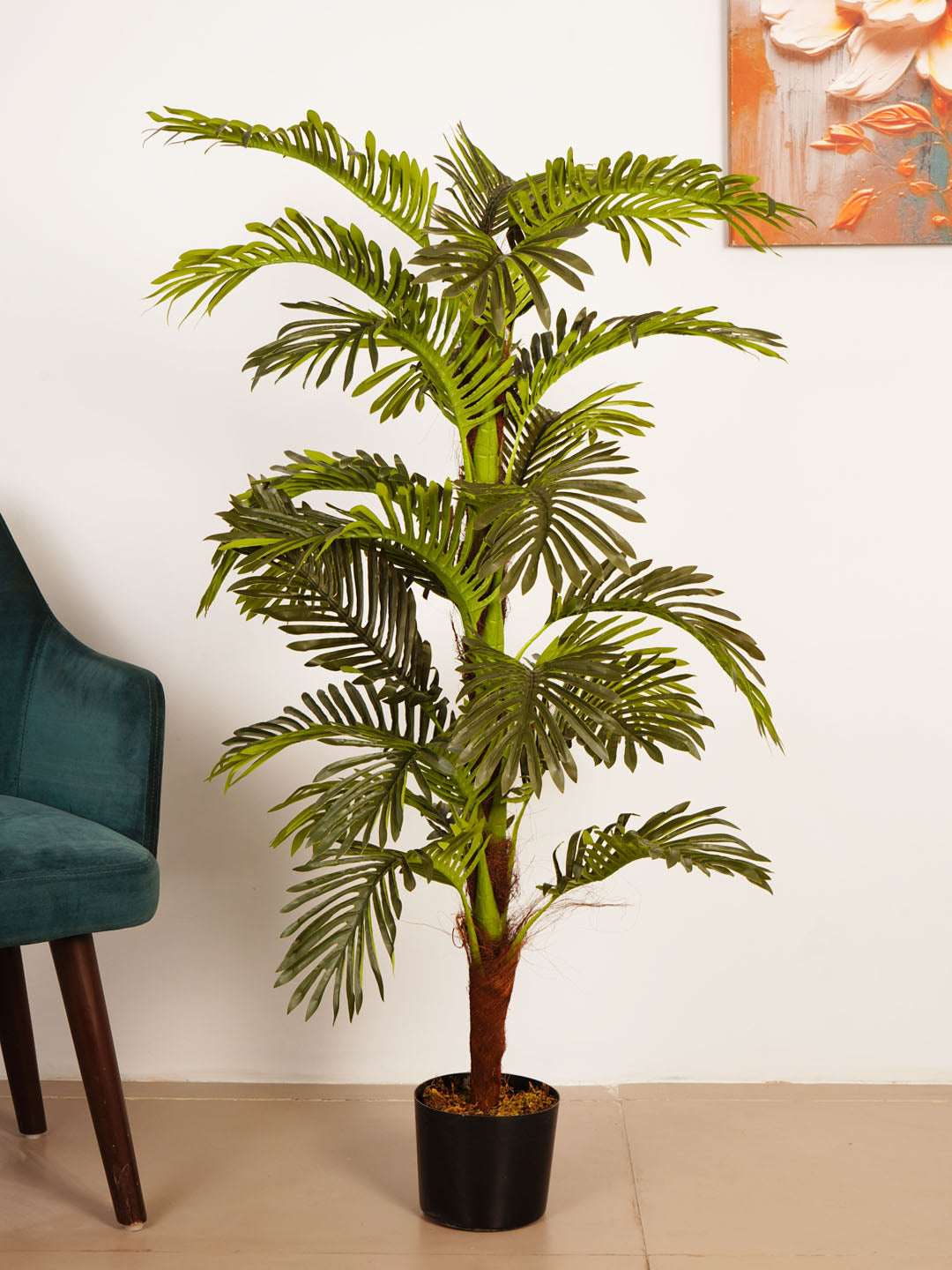 4.3Ft Artificial Moss Areca Palm Tree in Black Pot