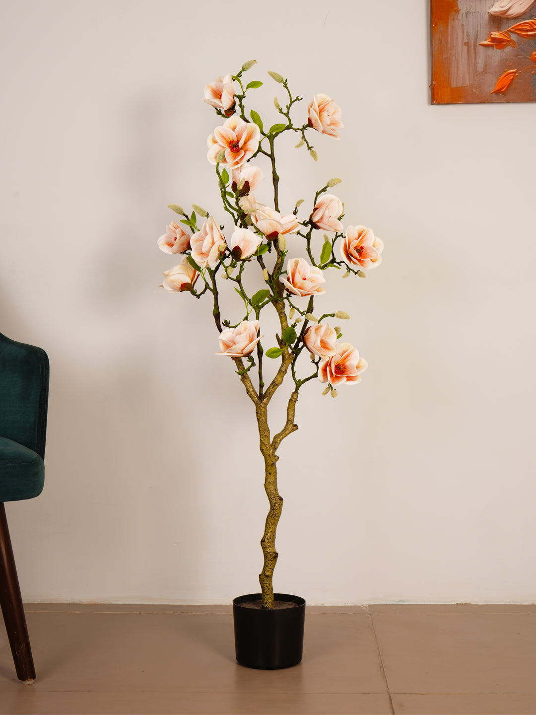 4Ft Artificial Pink Magnolia Flower Tree in Pot