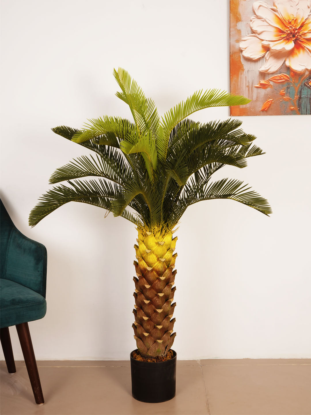 4Ft Artificial Cycas Palm Tree in Black Pot
