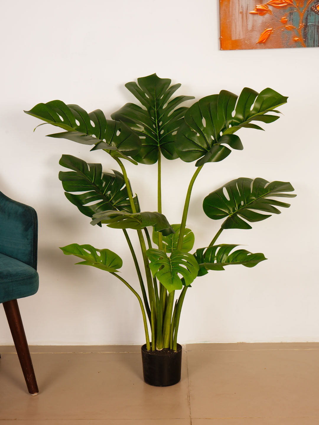 4.3Ft Artificial Monstera Deliciosa Plant in Black Pot