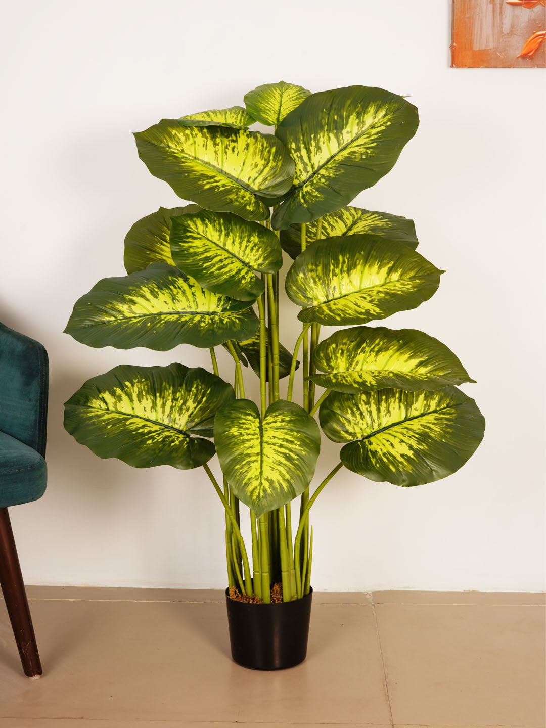 4Ft Artificial Dieffenbachia Plant in Black Pot