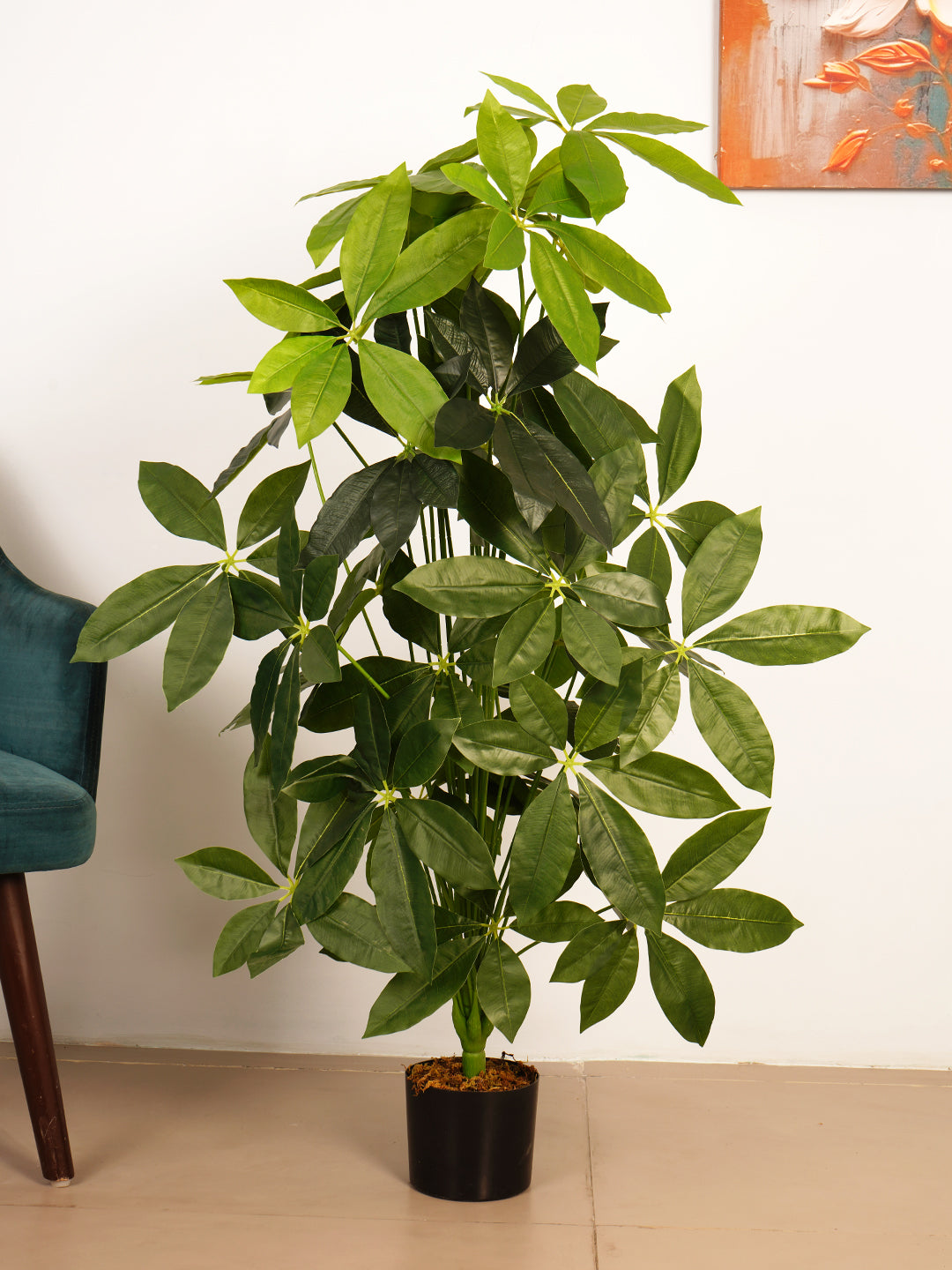 4Ft Artificial Pachira Money Tree Plant in Black Pot