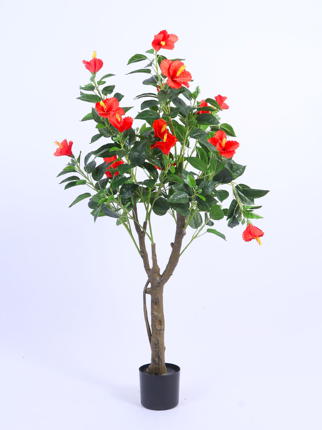 4.3Ft Artificial Hibiscus Plant with Red Flowers & Black Pot