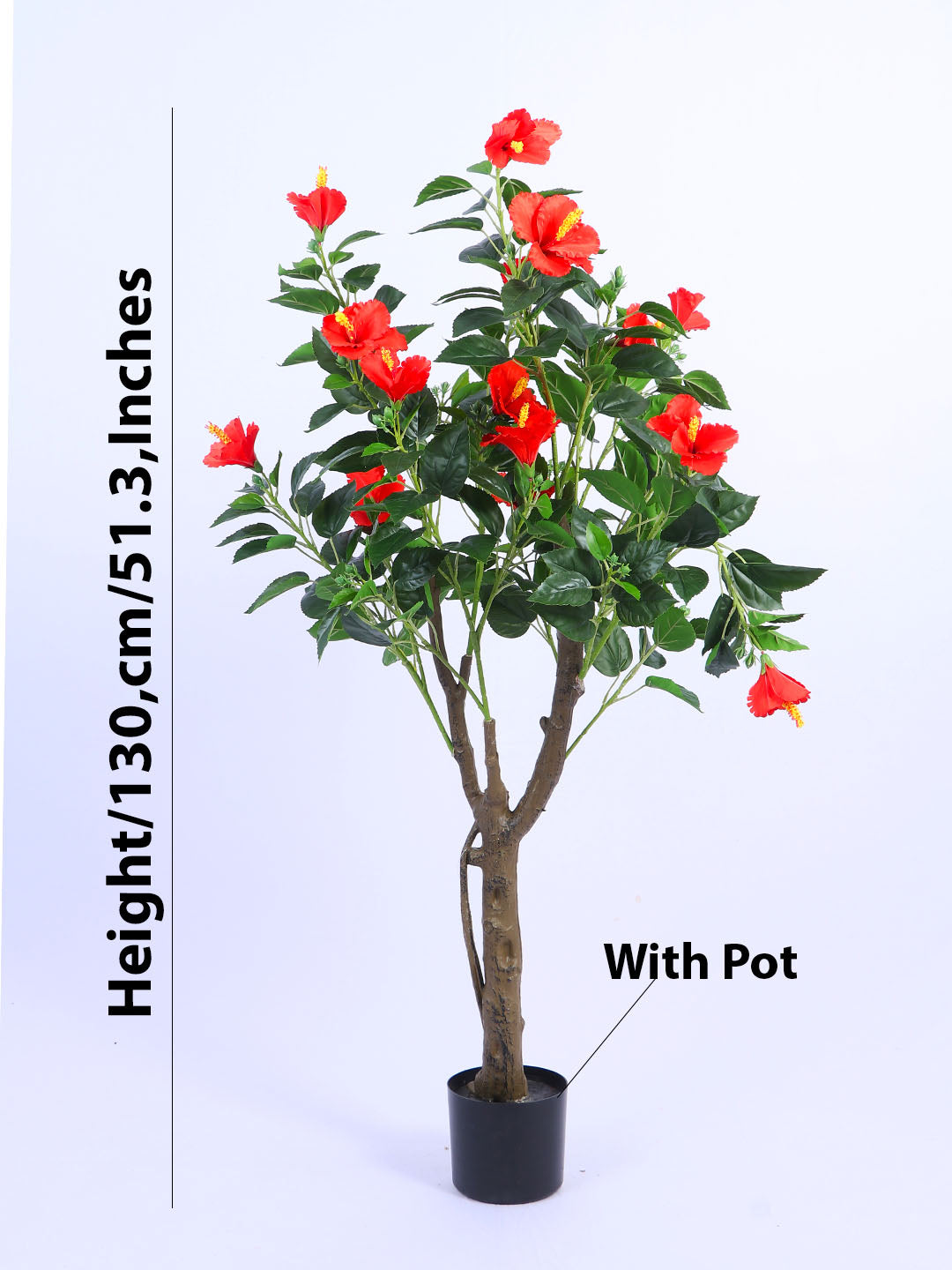 4.3Ft Artificial Hibiscus Plant with Red Flowers & Black Pot
