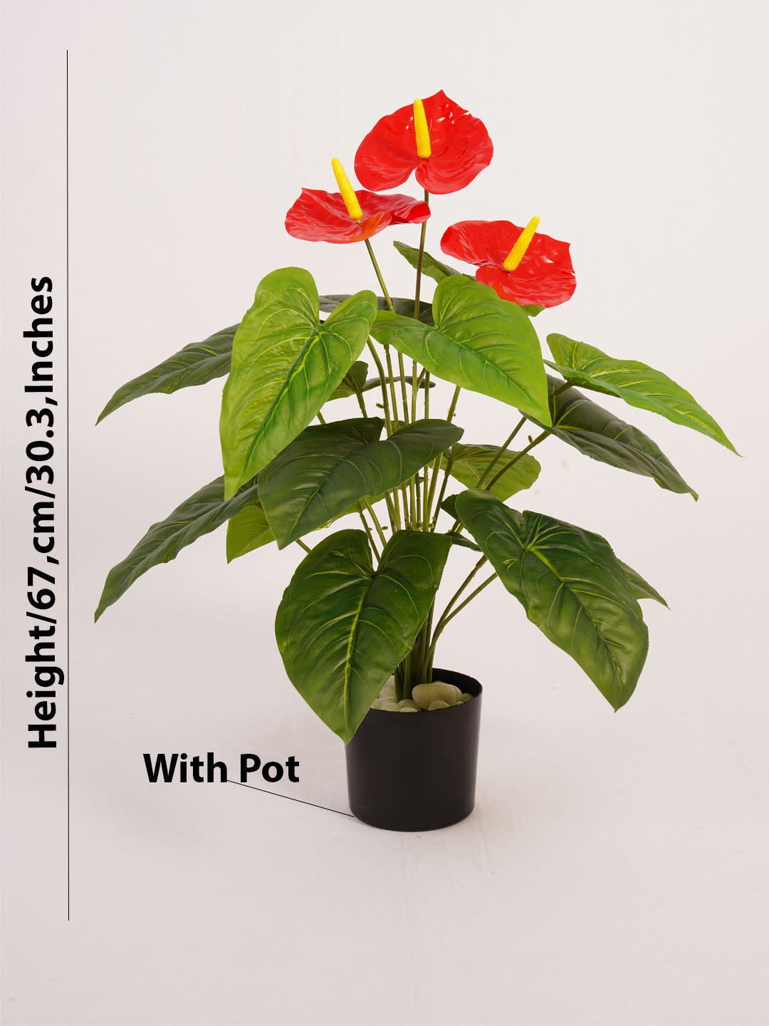 2.1Ft Artificial Anthurium Plant with Red Flowers & Black Pot
