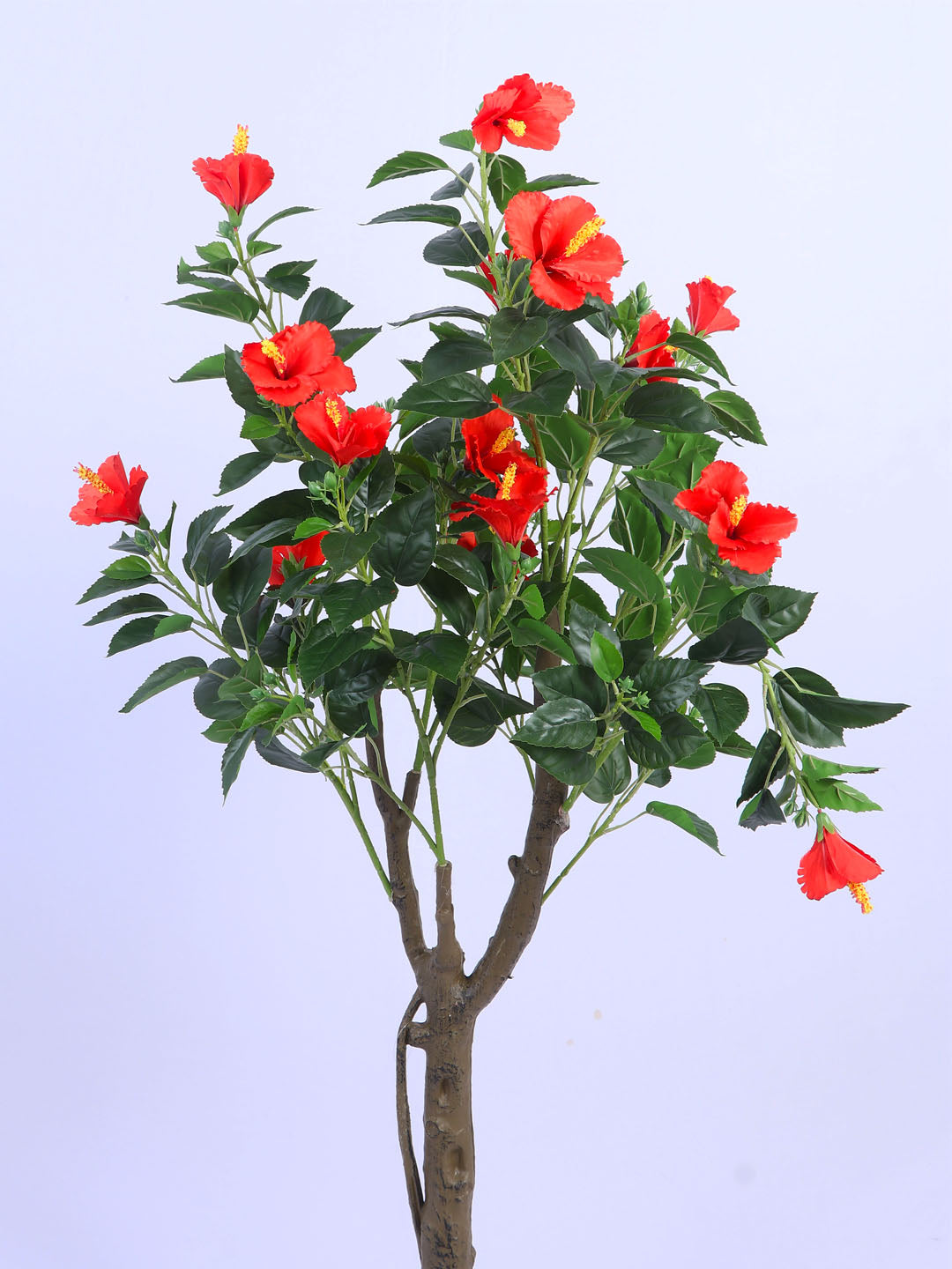 4.3Ft Artificial Hibiscus Plant with Red Flowers & Black Pot
