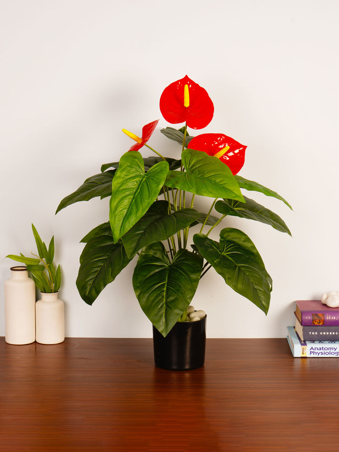 2.1Ft Artificial Anthurium Plant with Red Flowers & Black Pot
