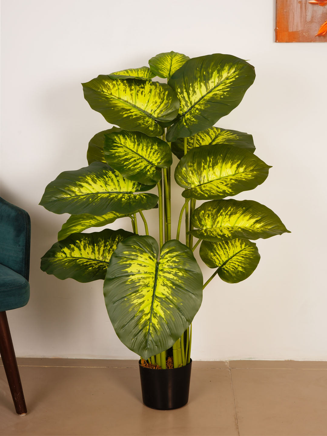 4Ft Artificial Dieffenbachia Plant in Black Pot
