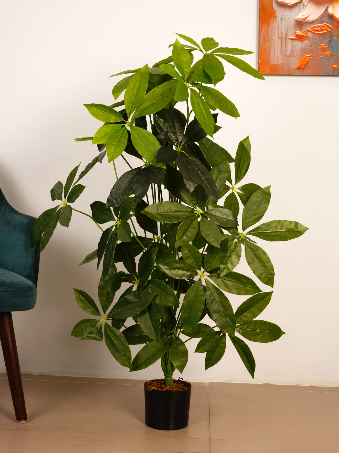 4Ft Artificial Pachira Money Tree Plant in Black Pot