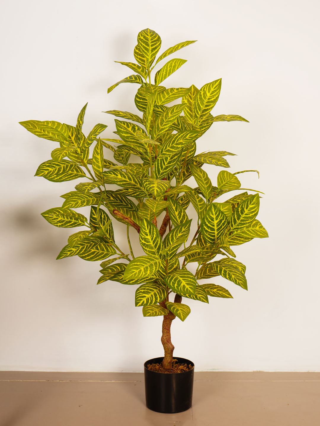 4Ft Artificial Realistic Croton Plant in Black Pot