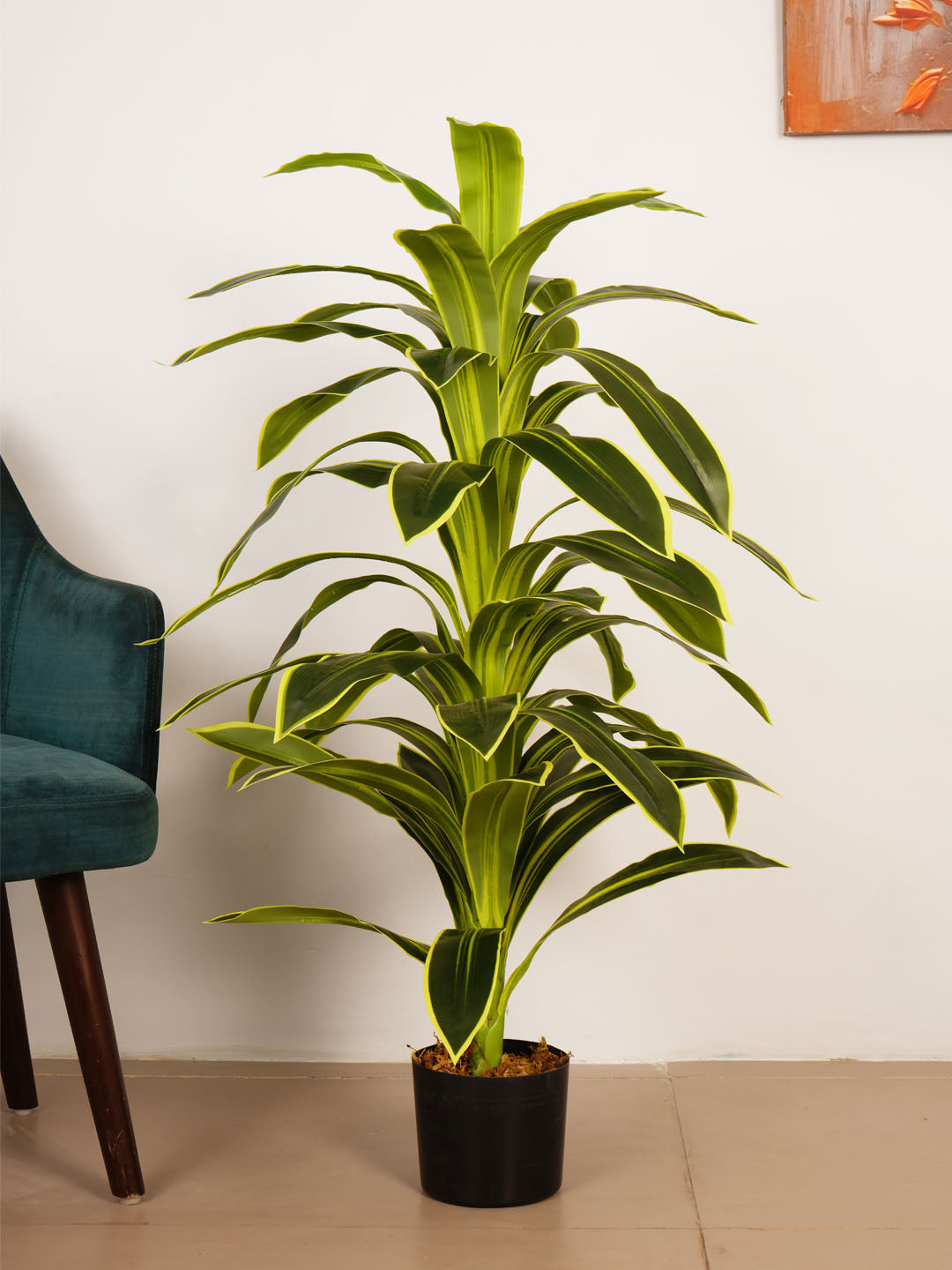 4Ft Artificial Variegated Dracaena Plant in Pot