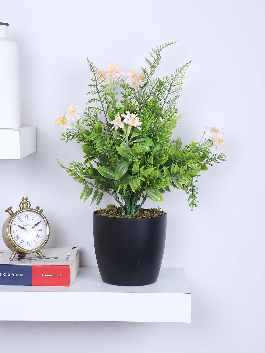 1.1Ft Artificial Flower With Green Leaves Plant With Black Pot - ARICK DECOR 