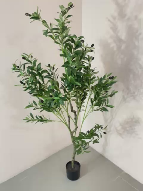 Load video: 5Ft Artificial Olive Tree Fake Potted Olive Silk Tree with Pot