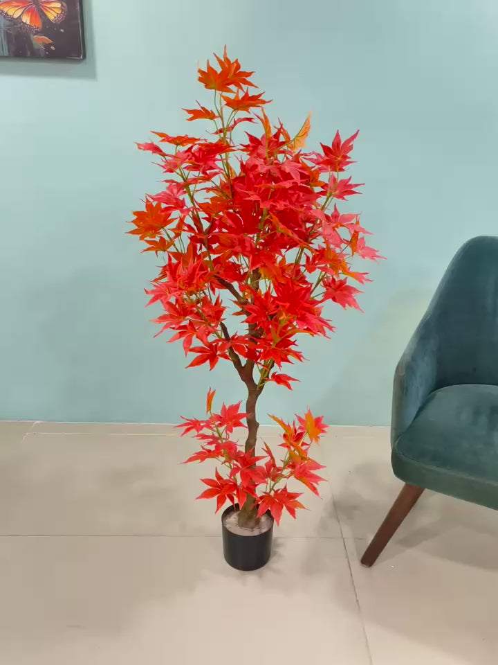 Load video: 4Ft Artificial Maple Plants Tree with Pot