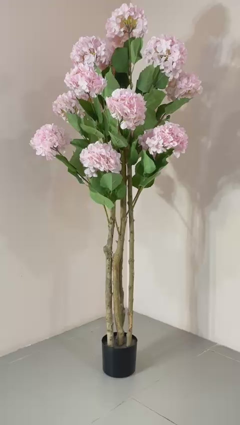 Load video: 5Ft Artificial Hydrangea Flowers Plant with Pot