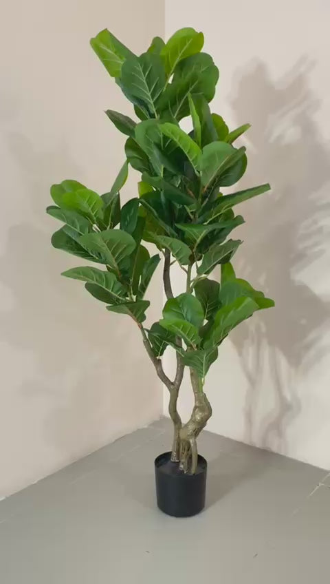 Load video: 4ft Artificial Fiddle Leaf Fig Tree with Pot