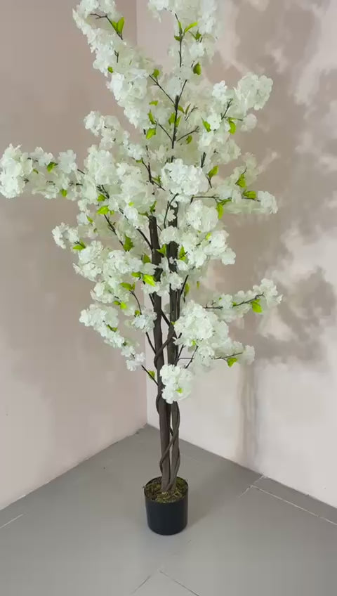 Load video: 6Ft Artificial Blossom Flowers Plant Trees with Pot