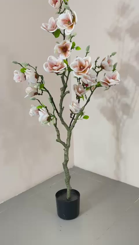 Load video: 4Ft Artificial Magnolia Flowers Plant with Pot