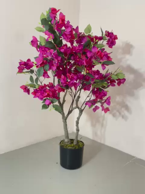 Load video: 2.9Ft Artificial Bougainvillea Tree, Faux Silk Flower Plant With Pot