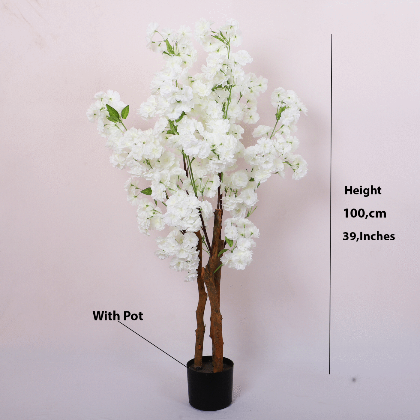 3.2Ft Artificial Blossom Flowers Plant Trees with Pot - Image 3