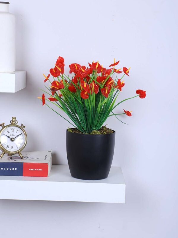 1Ft Artificial Anthurium Flower Plant With Black Pot